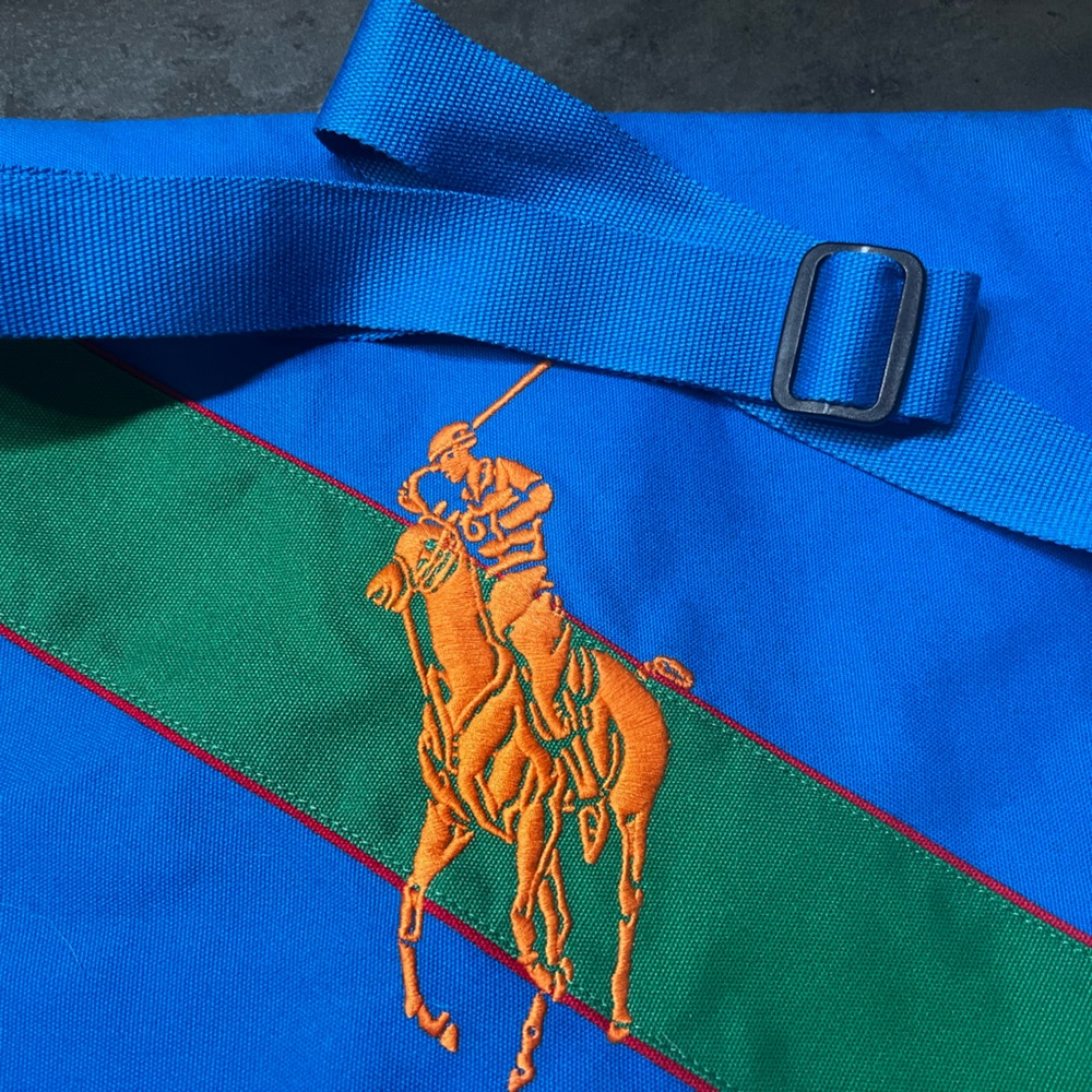 Polo by Ralph Lauren Blue Crossbody Bag with Green Stripe and Orange Logo